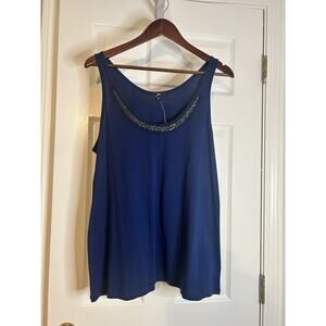 Gap Beaded Neck Tank Top XL Blue Sleeveless Semi Sheer NWT